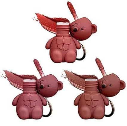 Lip Tint, Bear Key Chain Long Lasting Creamy Texture Matte Lipstick For Makeup 6pcs Multicolour