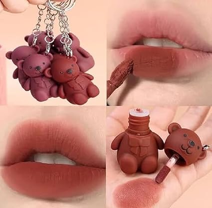 Lip Tint, Bear Key Chain Long Lasting Creamy Texture Matte Lipstick For Makeup 6pcs Multicolour